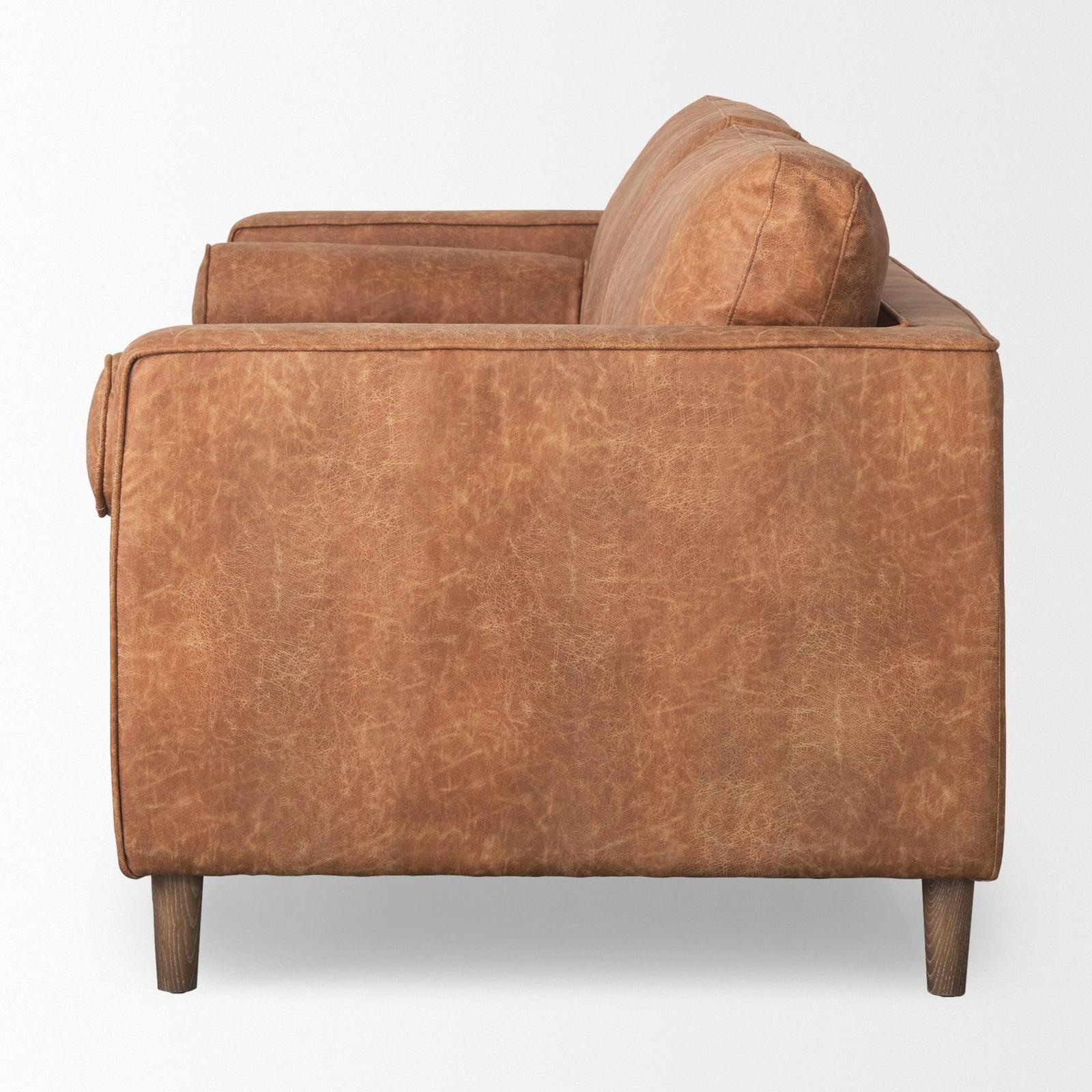 Mercana Loretta Cognac Brown Faux Leather 3- Seater Sofa with Two Bolster Cushions Clearance
