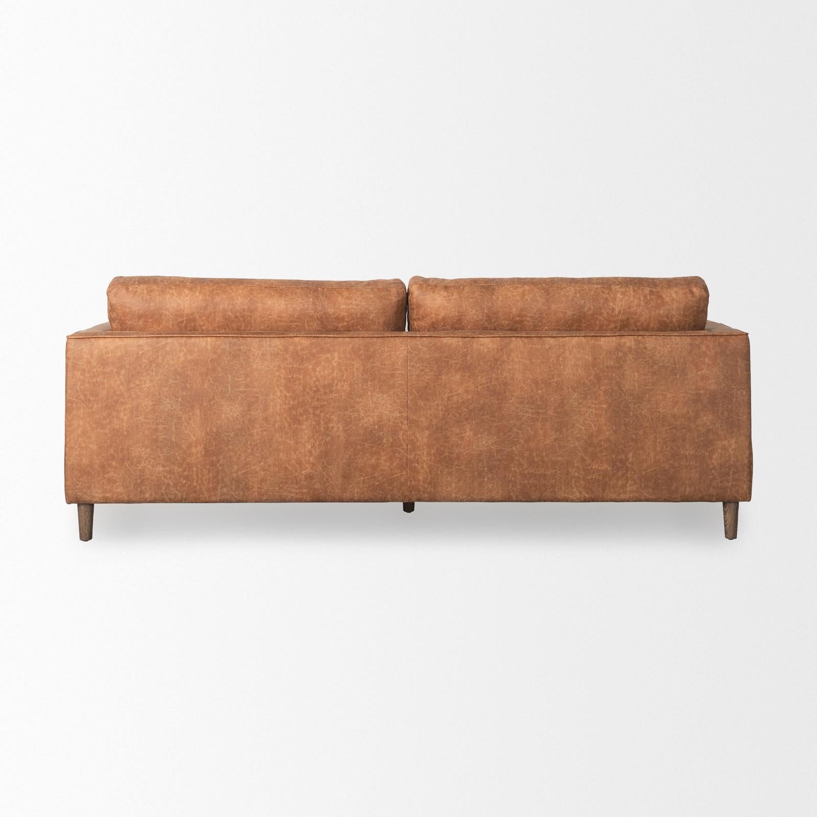 Mercana Loretta Cognac Brown Faux Leather 3- Seater Sofa with Two Bolster Cushions Clearance