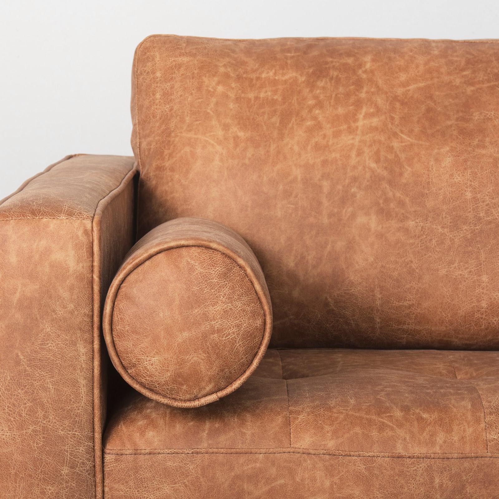 Mercana Loretta Cognac Brown Faux Leather 3- Seater Sofa with Two Bolster Cushions Clearance