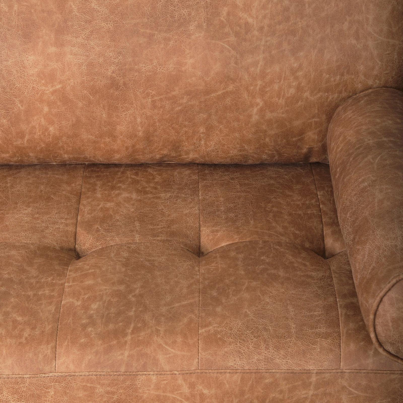 Mercana Loretta Cognac Brown Faux Leather 3- Seater Sofa with Two Bolster Cushions Clearance