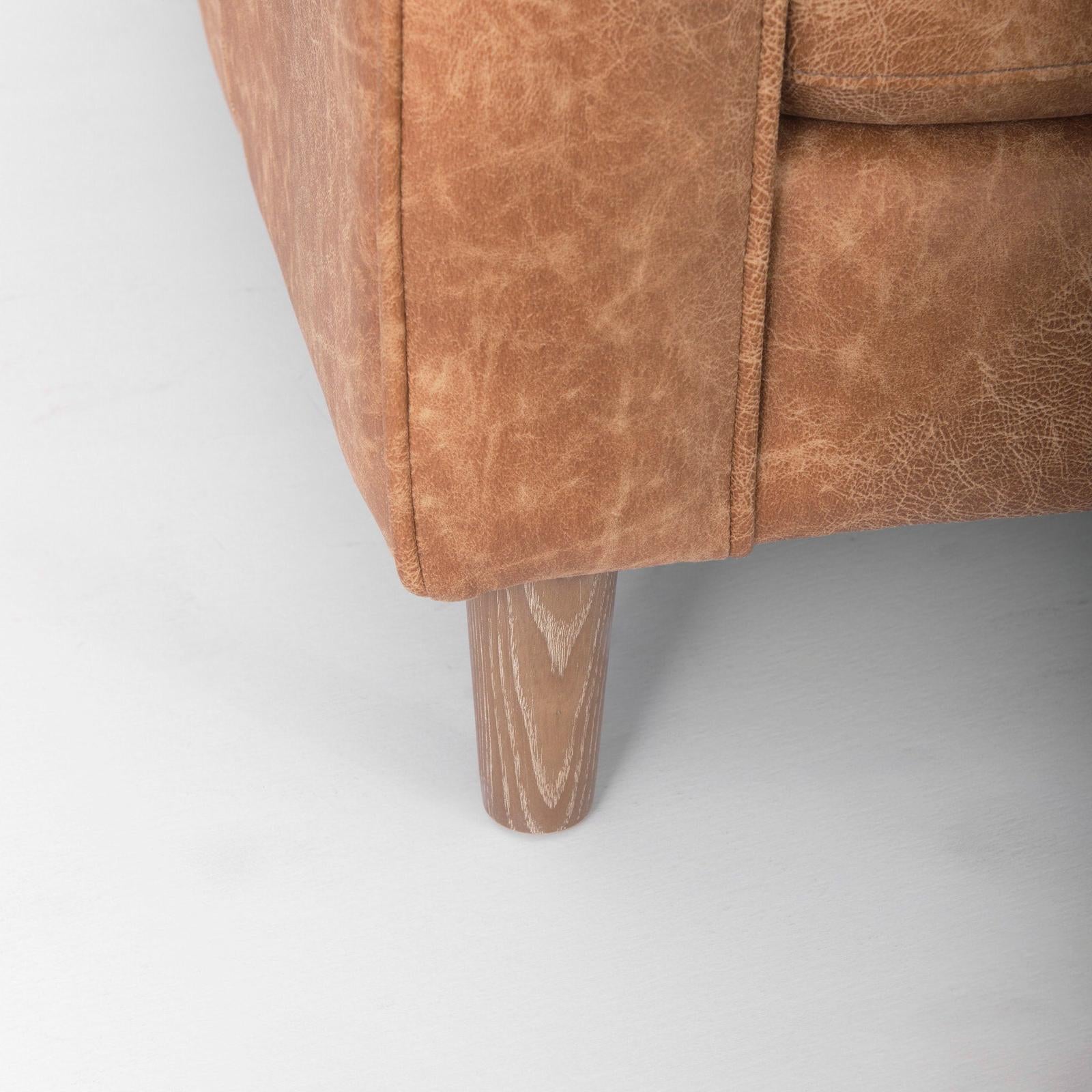 Mercana Loretta Cognac Brown Faux Leather 3- Seater Sofa with Two Bolster Cushions Clearance