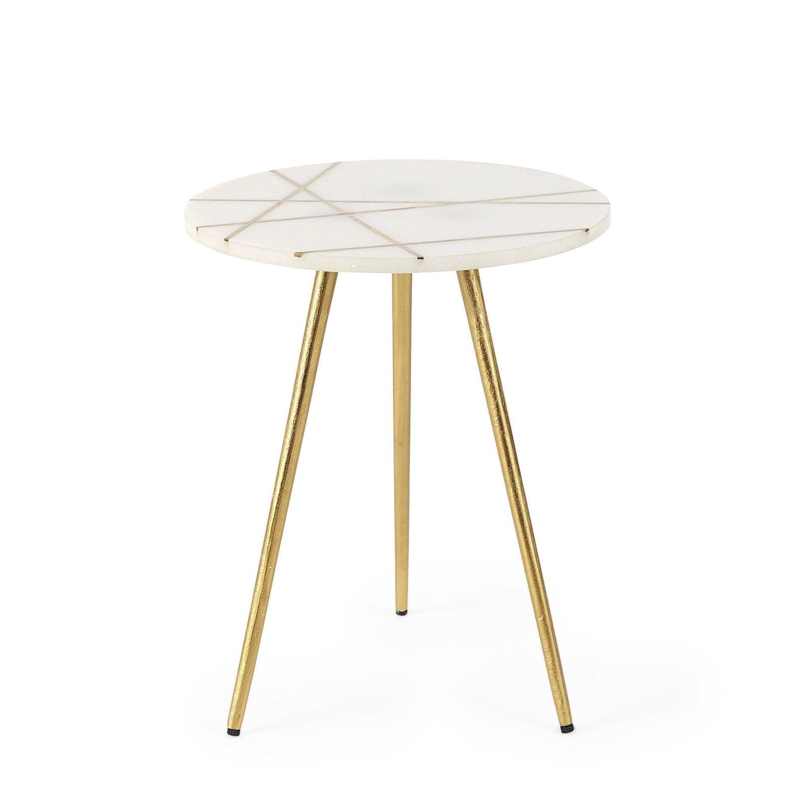 Mercana Vivienne White Marble W/Antique Gold Metal Round Side Table Clearance