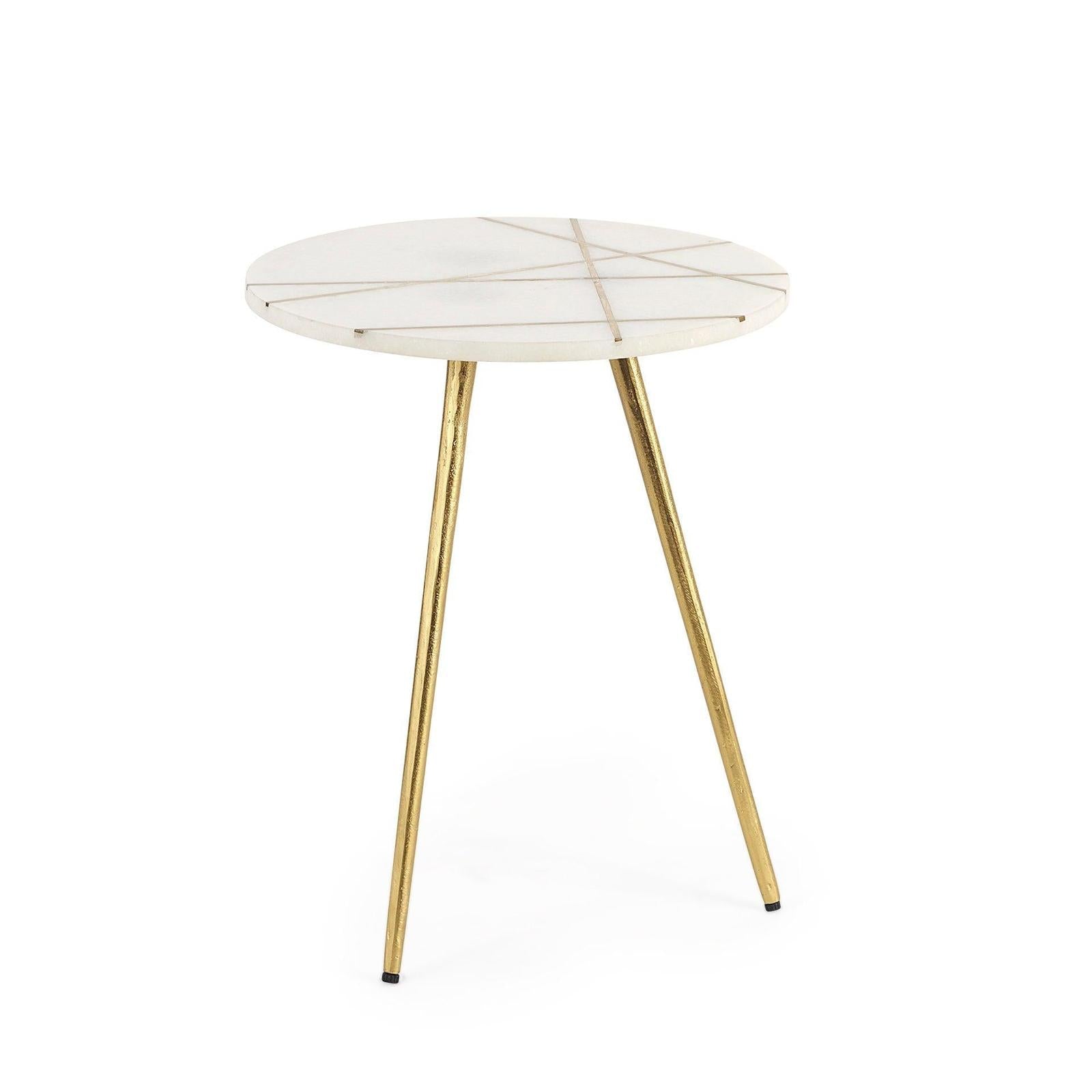 Mercana Vivienne White Marble W/Antique Gold Metal Round Side Table Clearance