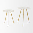 Mercana Vivienne White Marble W/Antique Gold Metal Round Side Table Clearance