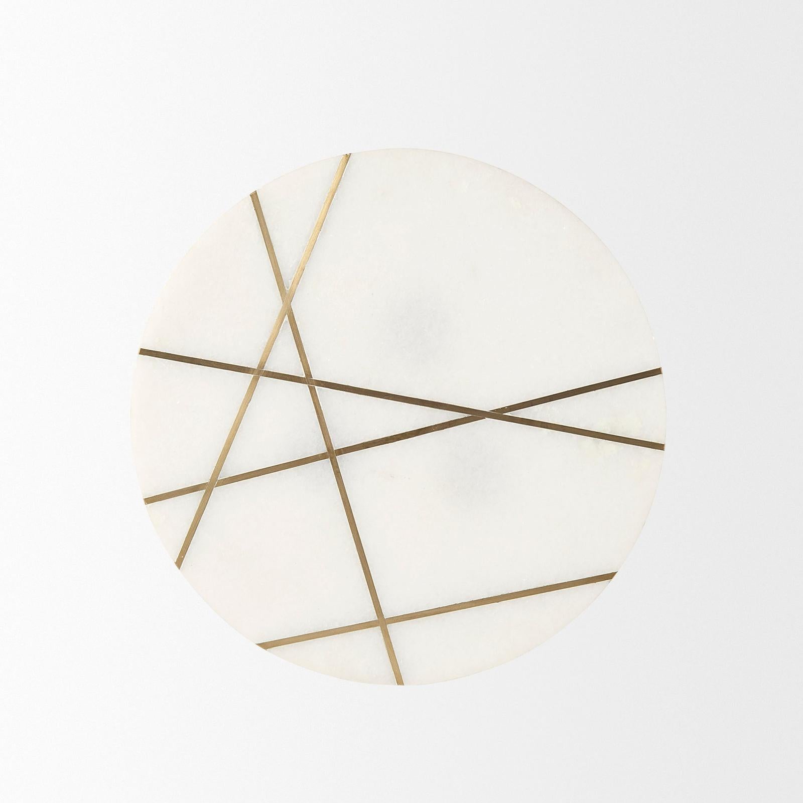 Mercana Vivienne White Marble W/Antique Gold Metal Round Side Table Clearance