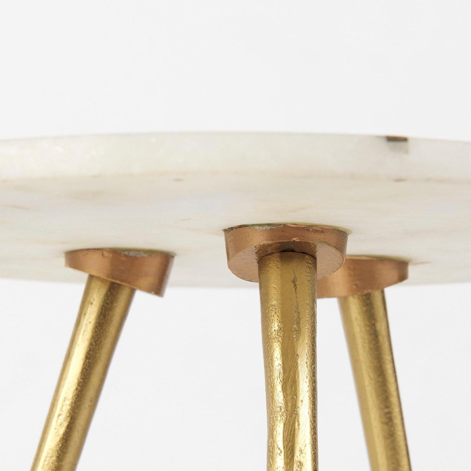 Mercana Vivienne White Marble W/Antique Gold Metal Round Side Table Clearance
