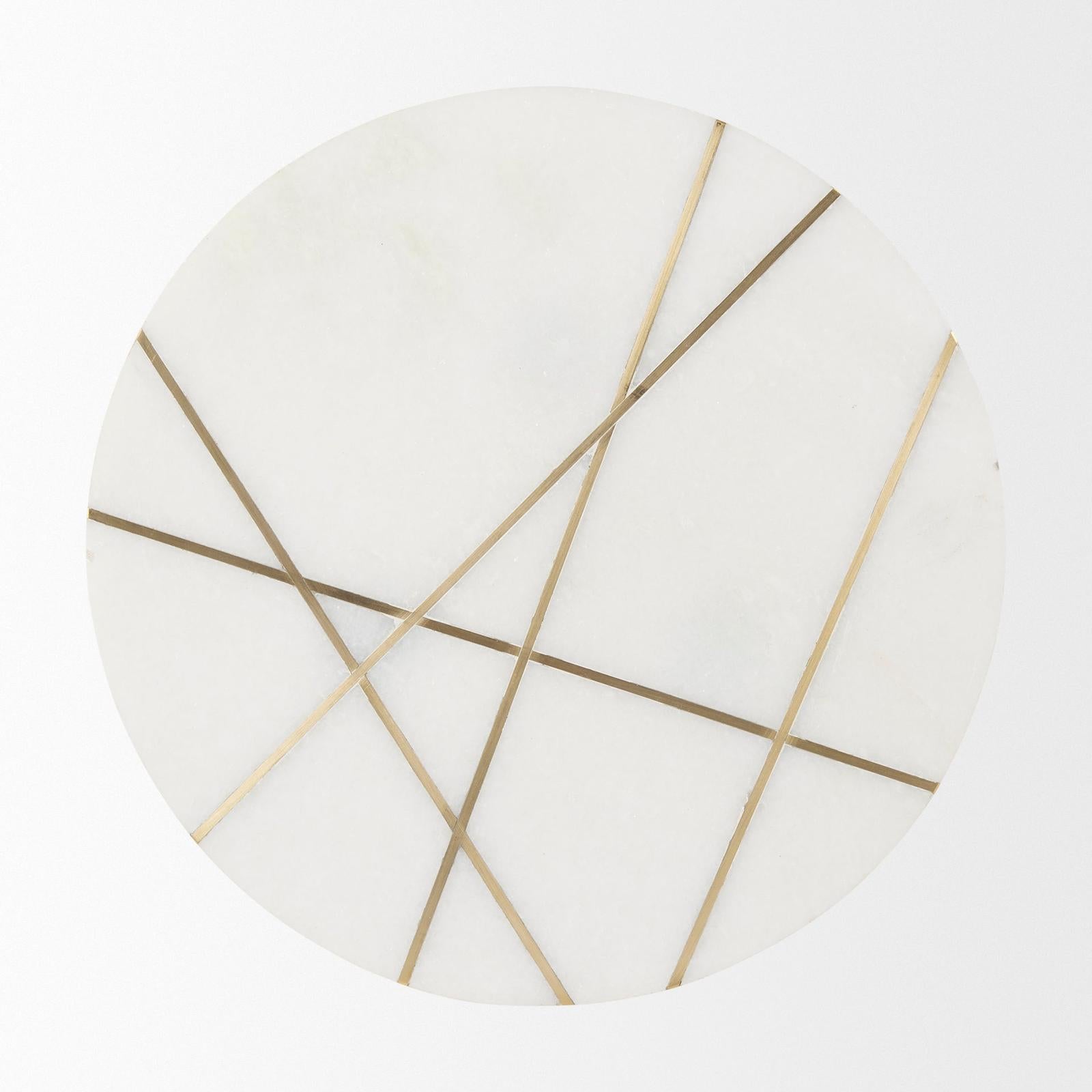 Mercana Vivienne White Marble W/Antique Gold Metal Round Side Table Clearance