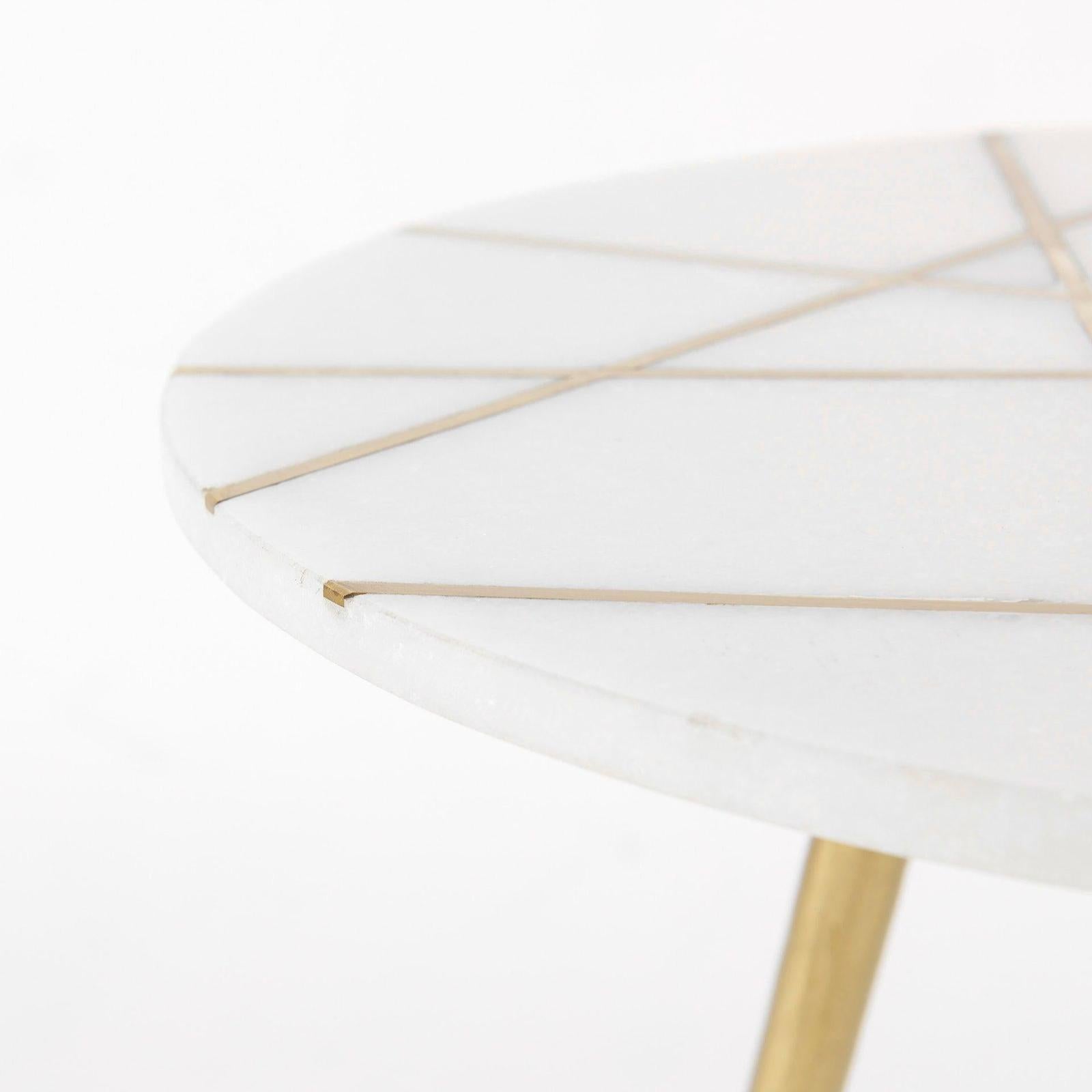 Mercana Vivienne White Marble W/Antique Gold Metal Round Side Table Clearance