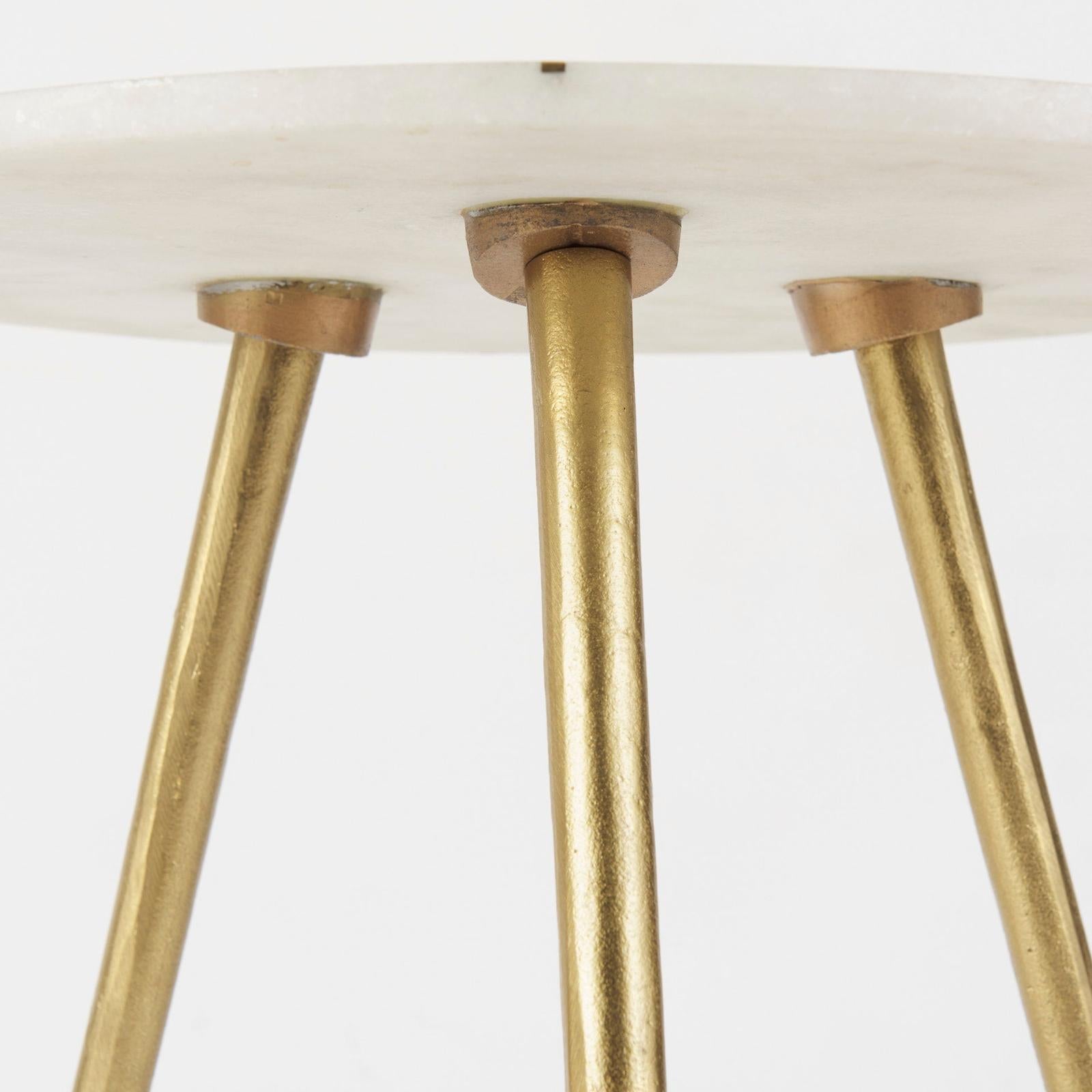Mercana Vivienne White Marble W/Antique Gold Metal Round Side Table Clearance