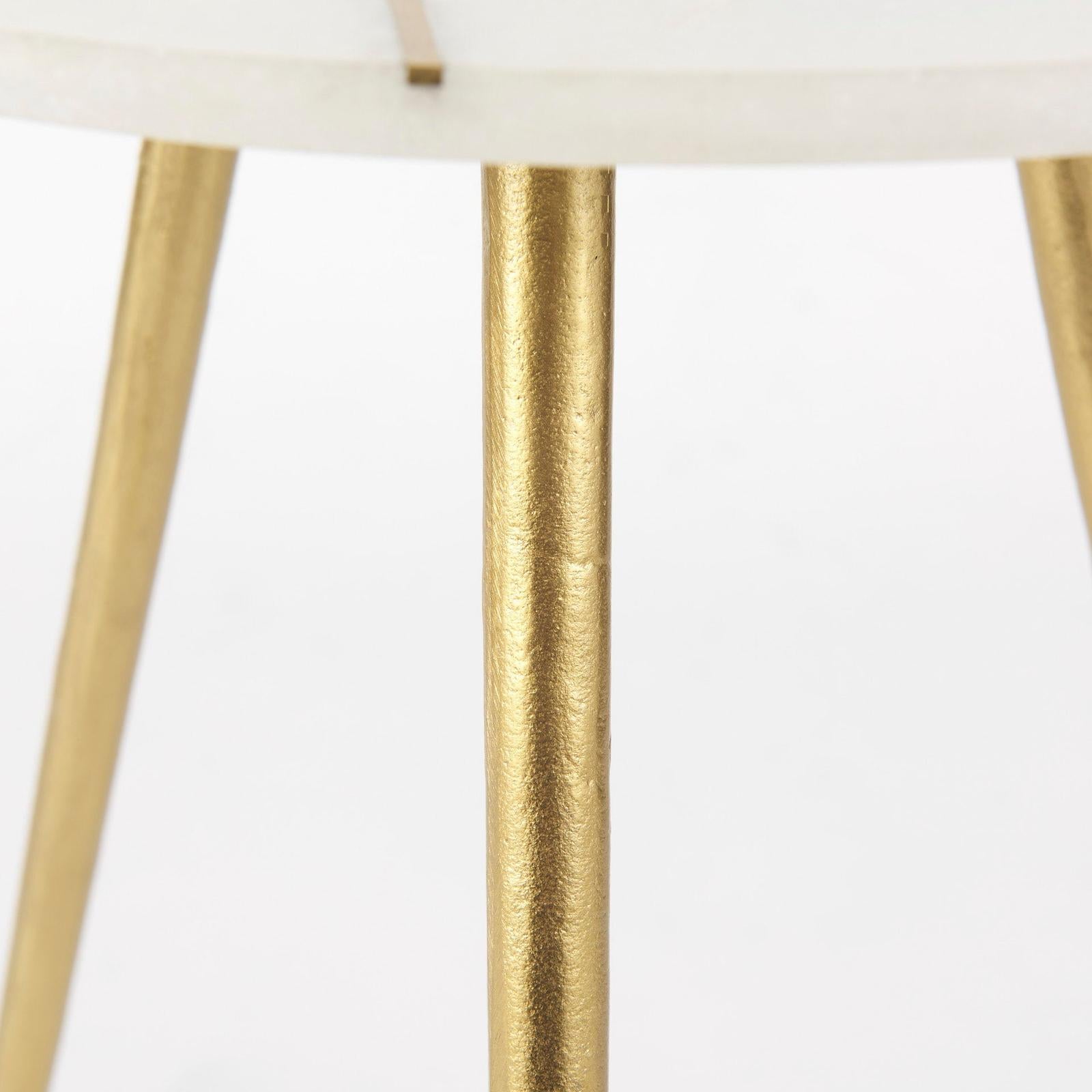 Mercana Vivienne White Marble W/Antique Gold Metal Round Side Table Clearance