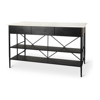 Mercana Amika White Marble Top Black Metal Base Kitchen Island