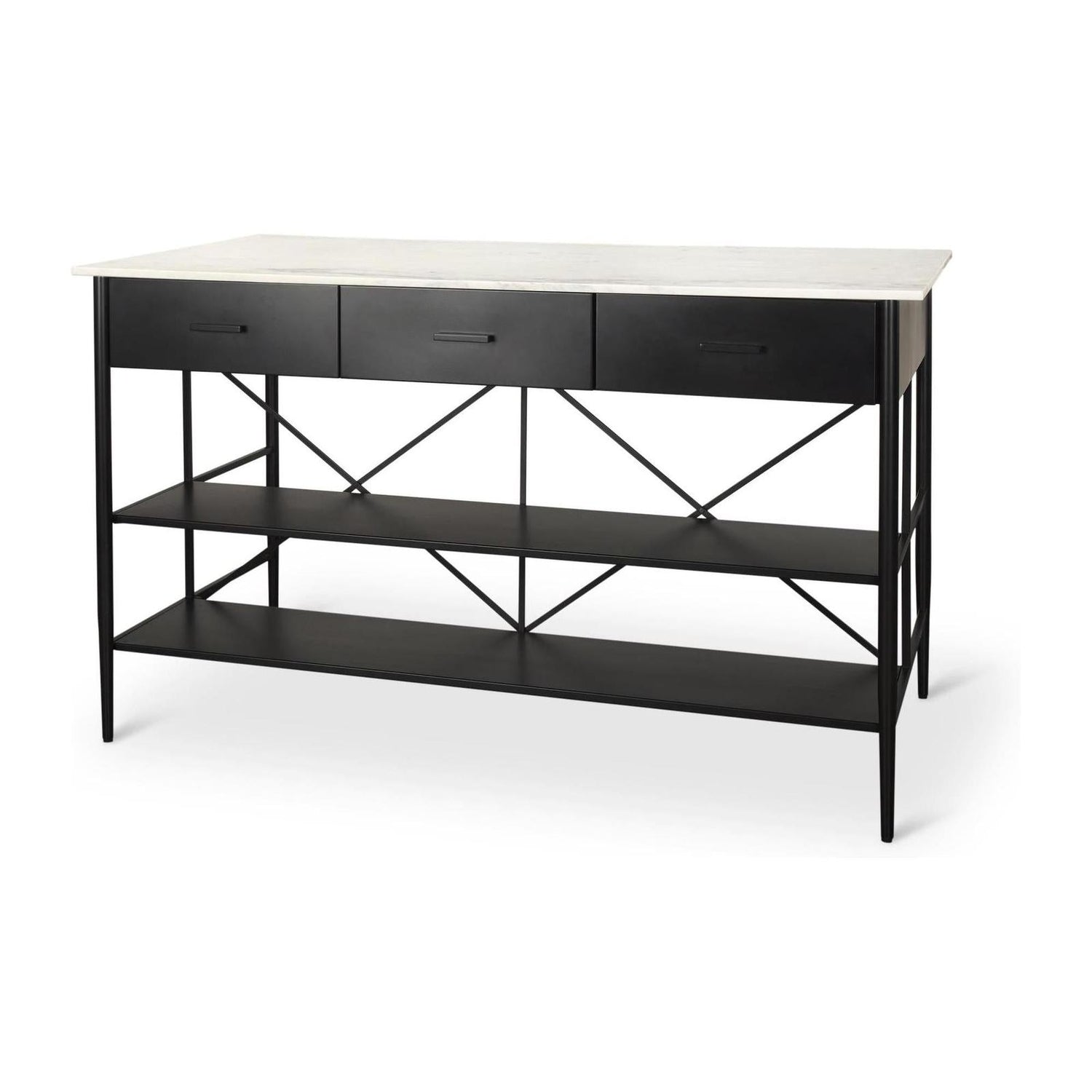 Mercana Amika White Marble Top Black Metal Base Kitchen Island
