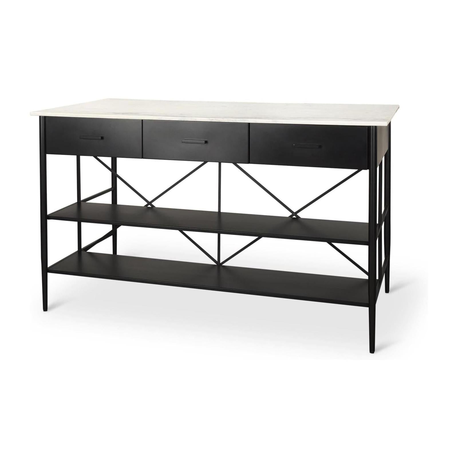 Mercana Amika White Marble Top Black Metal Base Kitchen Island