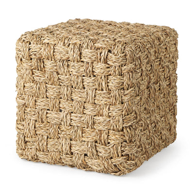 Mercana Adele Medium Brown Seagrass Woven Square Pouf