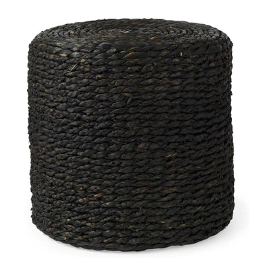 Mercana Dina Black Cornhusk and Water Hyacinth Round Pouf