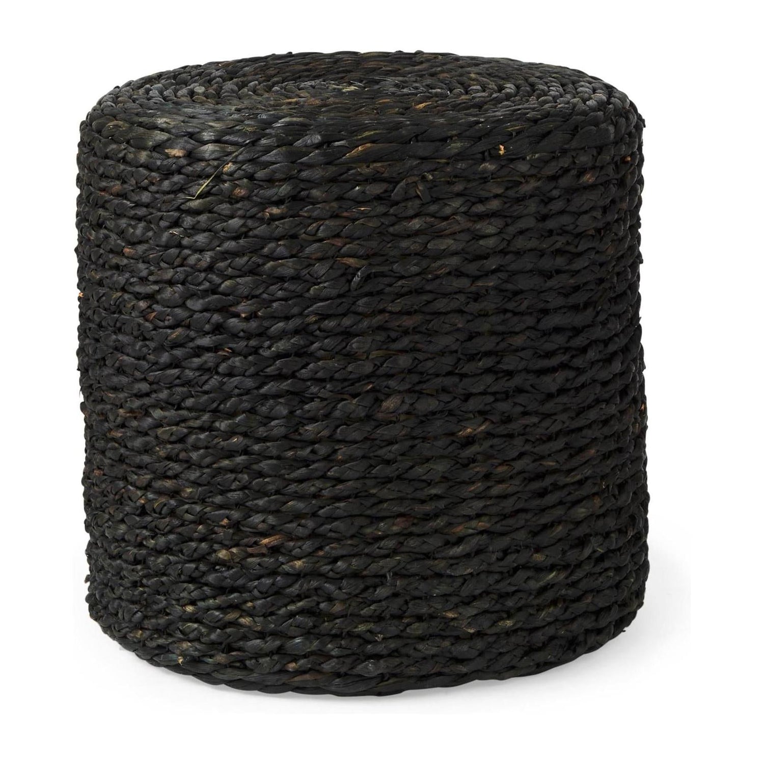 Mercana Dina Black Cornhusk and Water Hyacinth Round Pouf