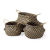 Mercana Gaia Light and Dark Brown Cross Patterend Belly Seagrass Basket-Set of 3 Clearance