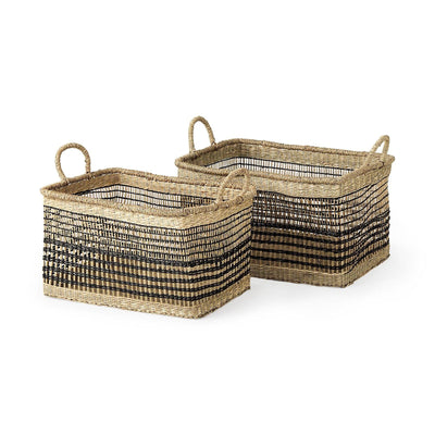 Mercana Nia Light Brown Seagrass Rectangular Basket with Handles- Set of 2