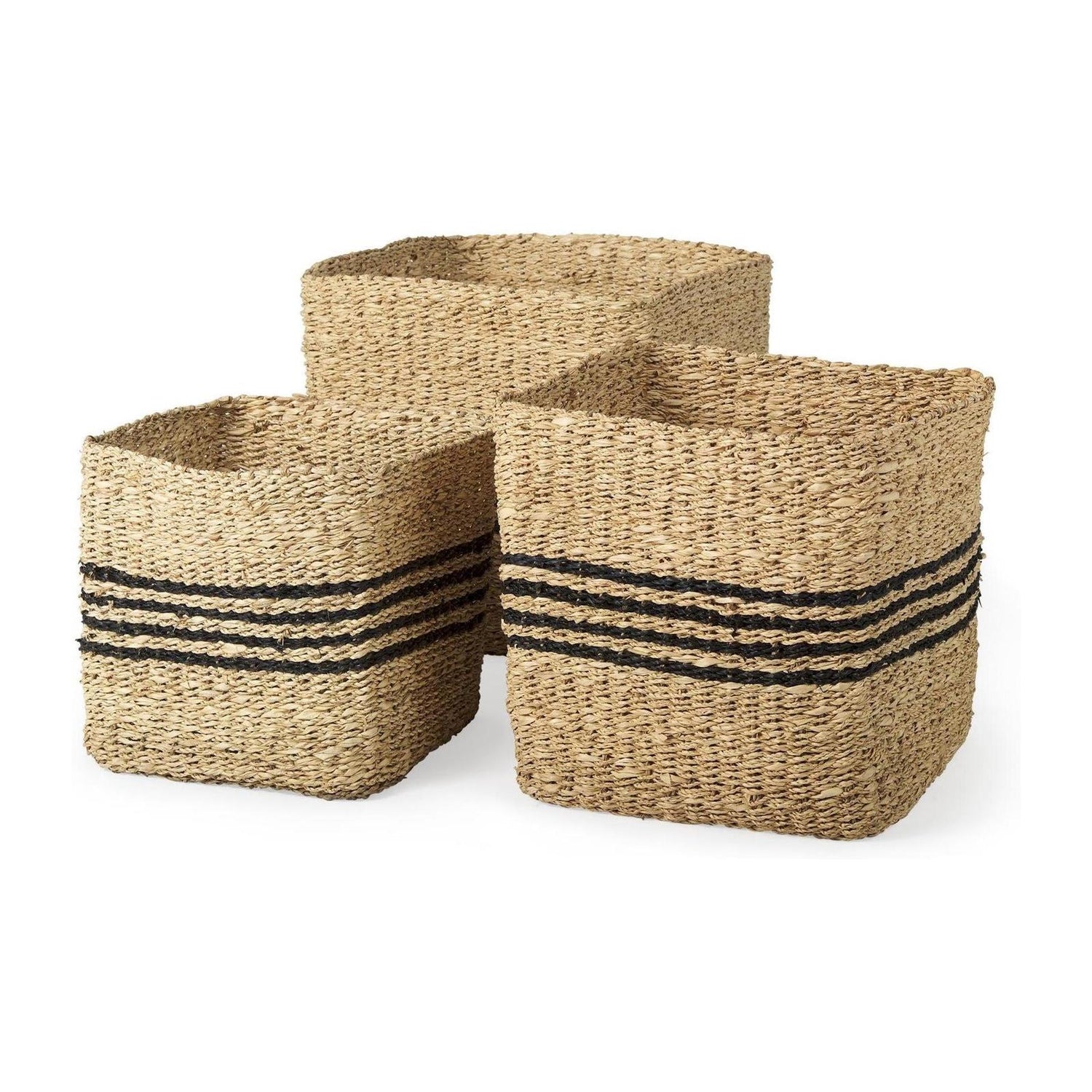 Mercana Cullen Grey Twisted Seagrass Square Basket-Set of 3 Clearance