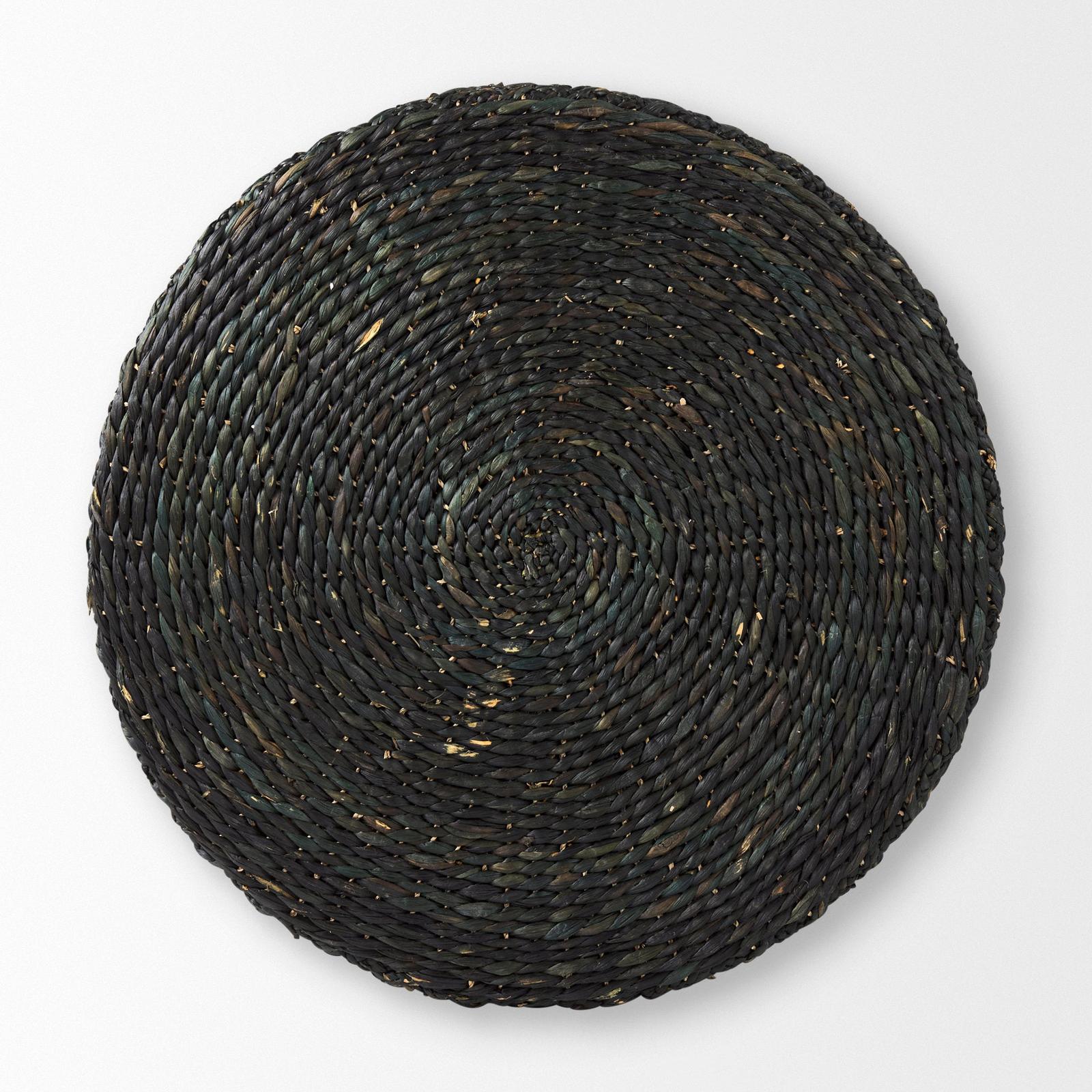 Mercana Dina Black Cornhusk and Water Hyacinth Round Pouf