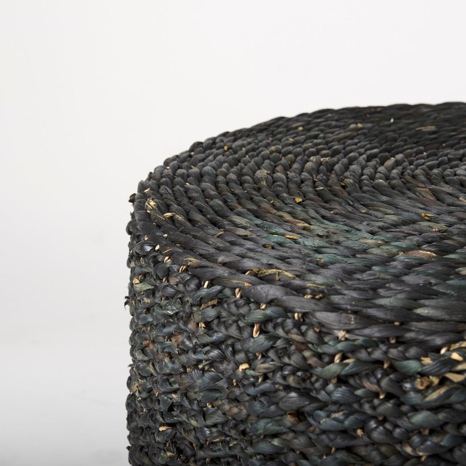 Mercana Dina Black Cornhusk and Water Hyacinth Round Pouf