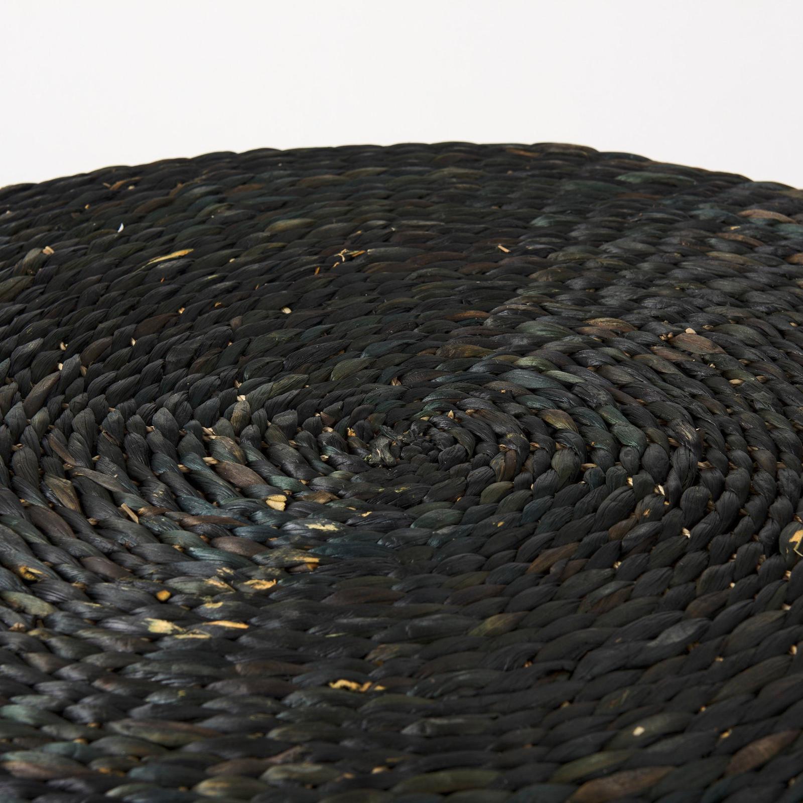 Mercana Dina Black Cornhusk and Water Hyacinth Round Pouf