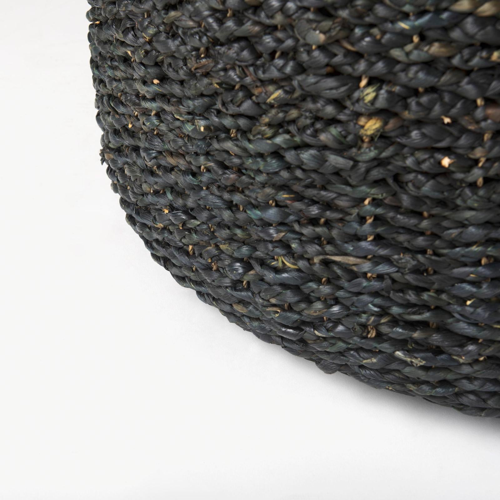 Mercana Dina Black Cornhusk and Water Hyacinth Round Pouf