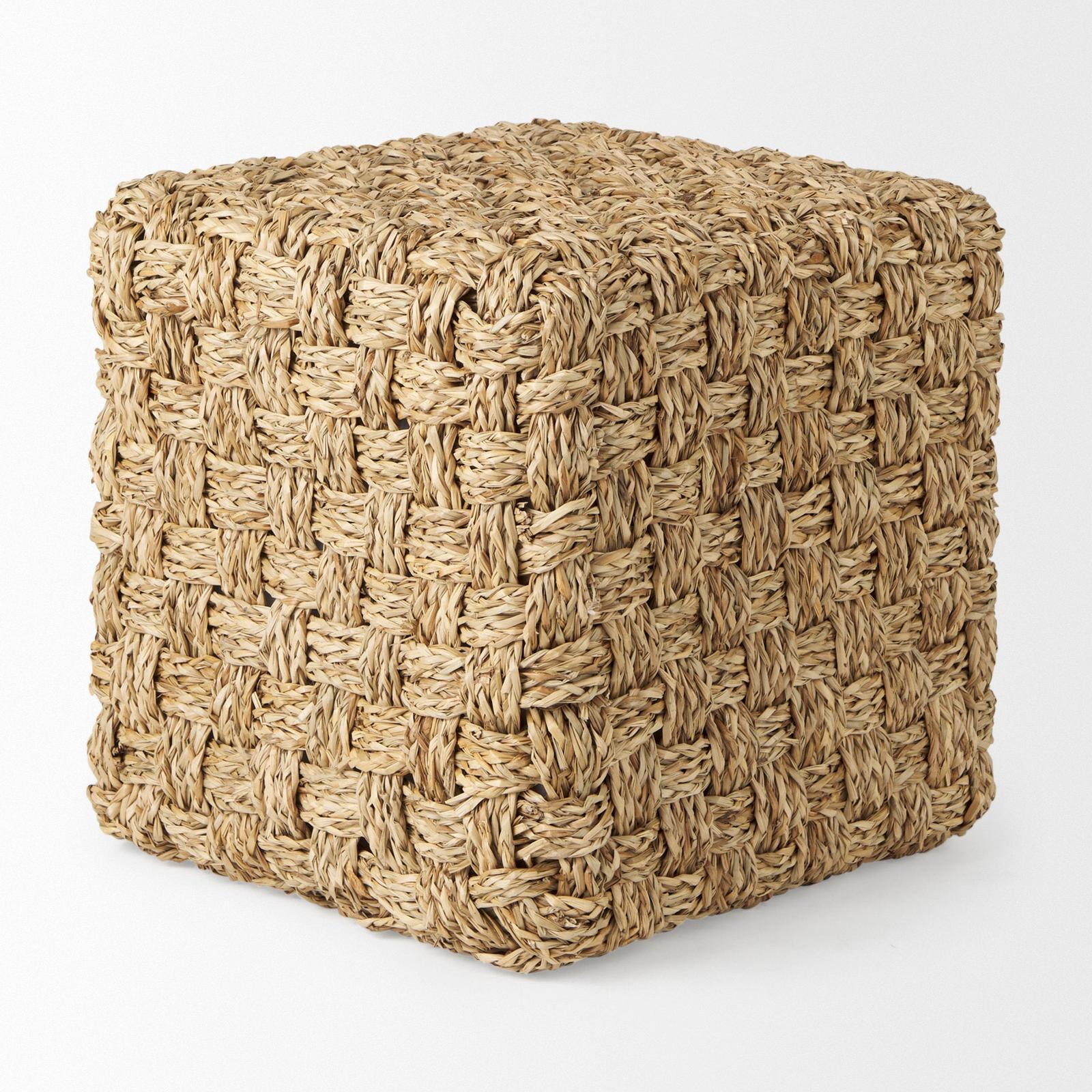 Mercana Adele Medium Brown Seagrass Woven Square Pouf