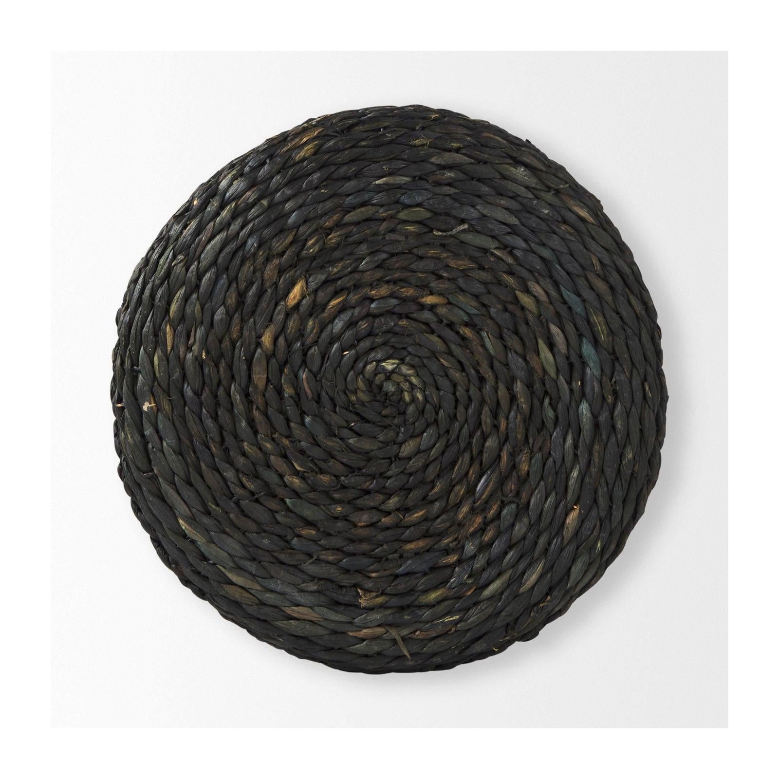 Mercana Dina Black Cornhusk and Water Hyacinth Round Pouf