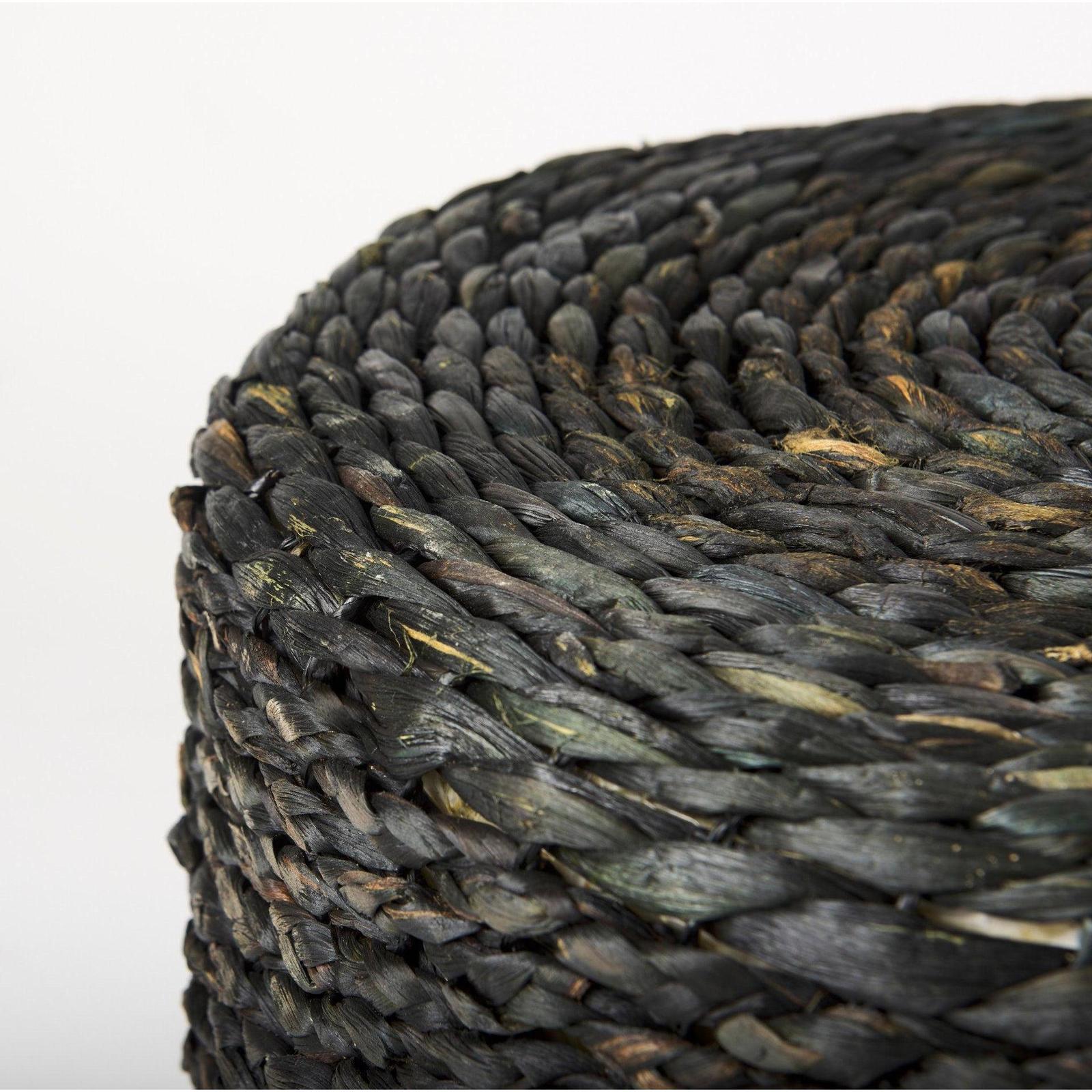 Mercana Dina Black Cornhusk and Water Hyacinth Round Pouf