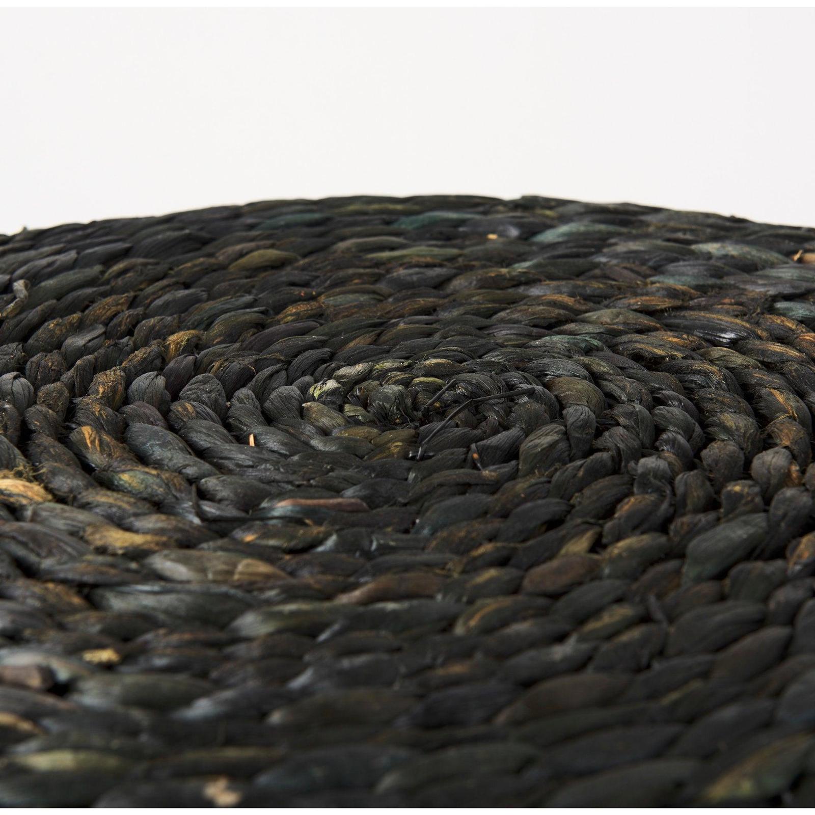 Mercana Dina Black Cornhusk and Water Hyacinth Round Pouf