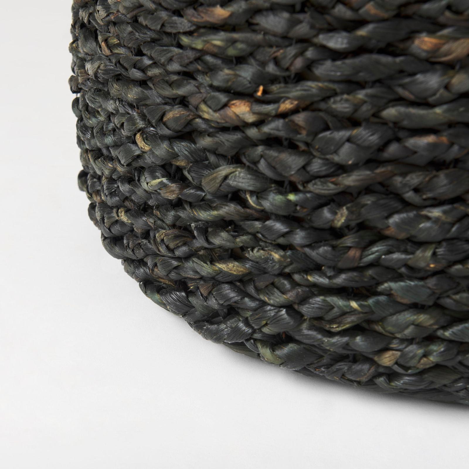 Mercana Dina Black Cornhusk and Water Hyacinth Round Pouf