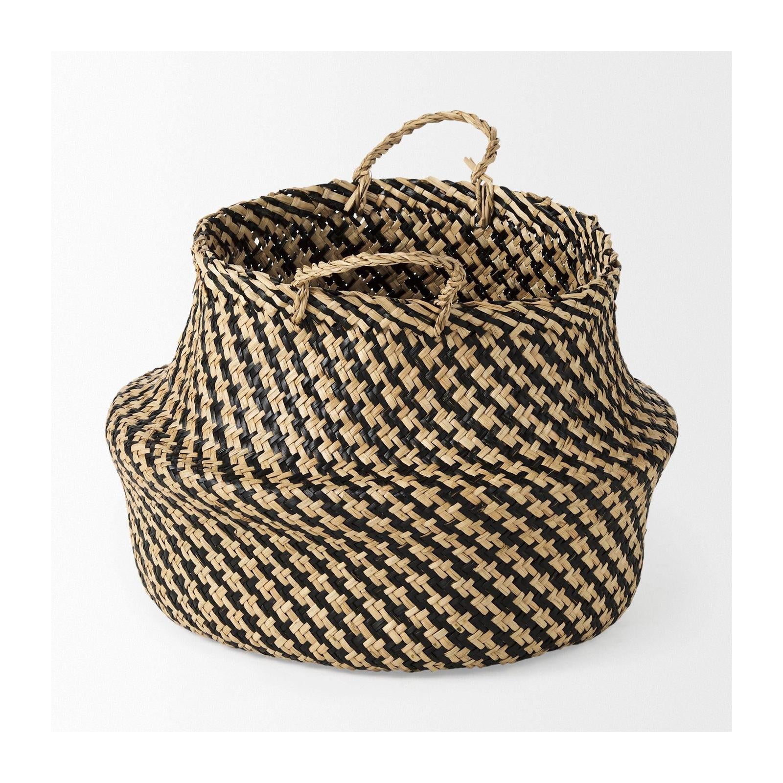 Mercana Gaia Light and Dark Brown Cross Patterend Belly Seagrass Basket-Set of 3 Clearance
