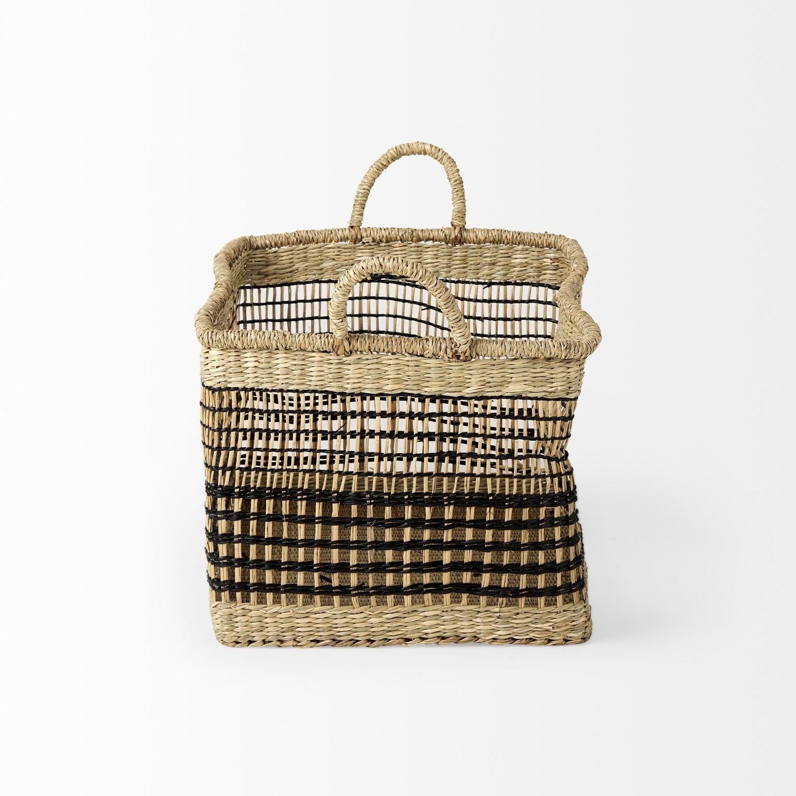 Mercana Nia Light Brown Seagrass Rectangular Basket with Handles- Set of 2