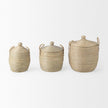Mercana Olivia Beige Seagrass Basket W/Lid and Handles - Set of 3