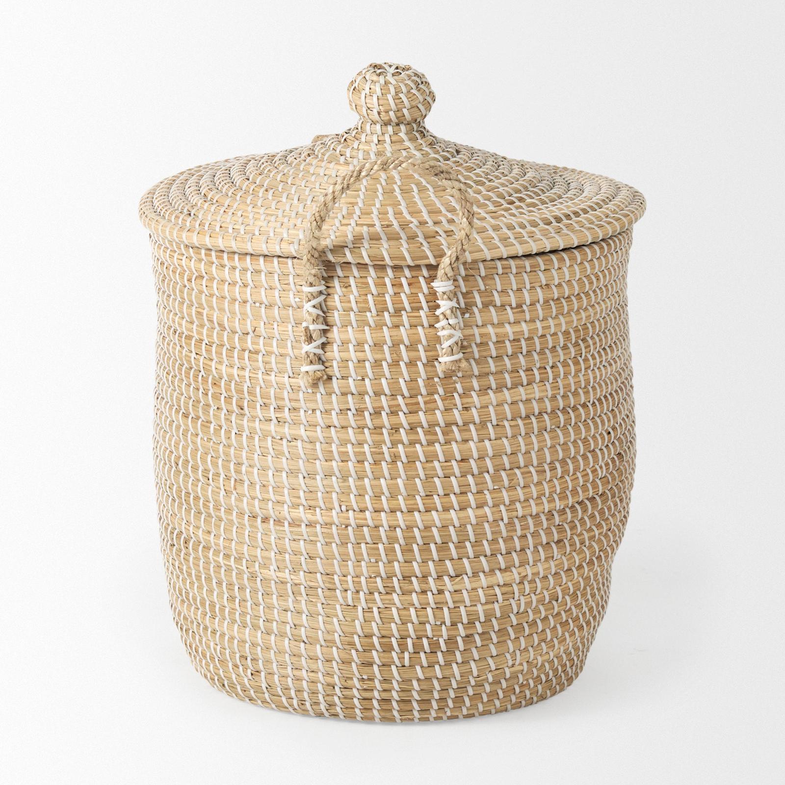 Mercana Olivia Beige Seagrass Basket W/Lid and Handles - Set of 3