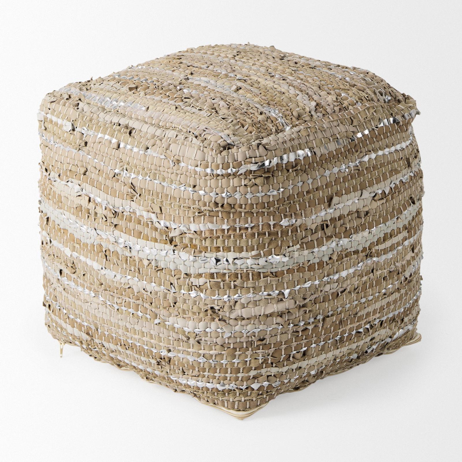 Mercana Aadhya Leather and Cotton Pouf