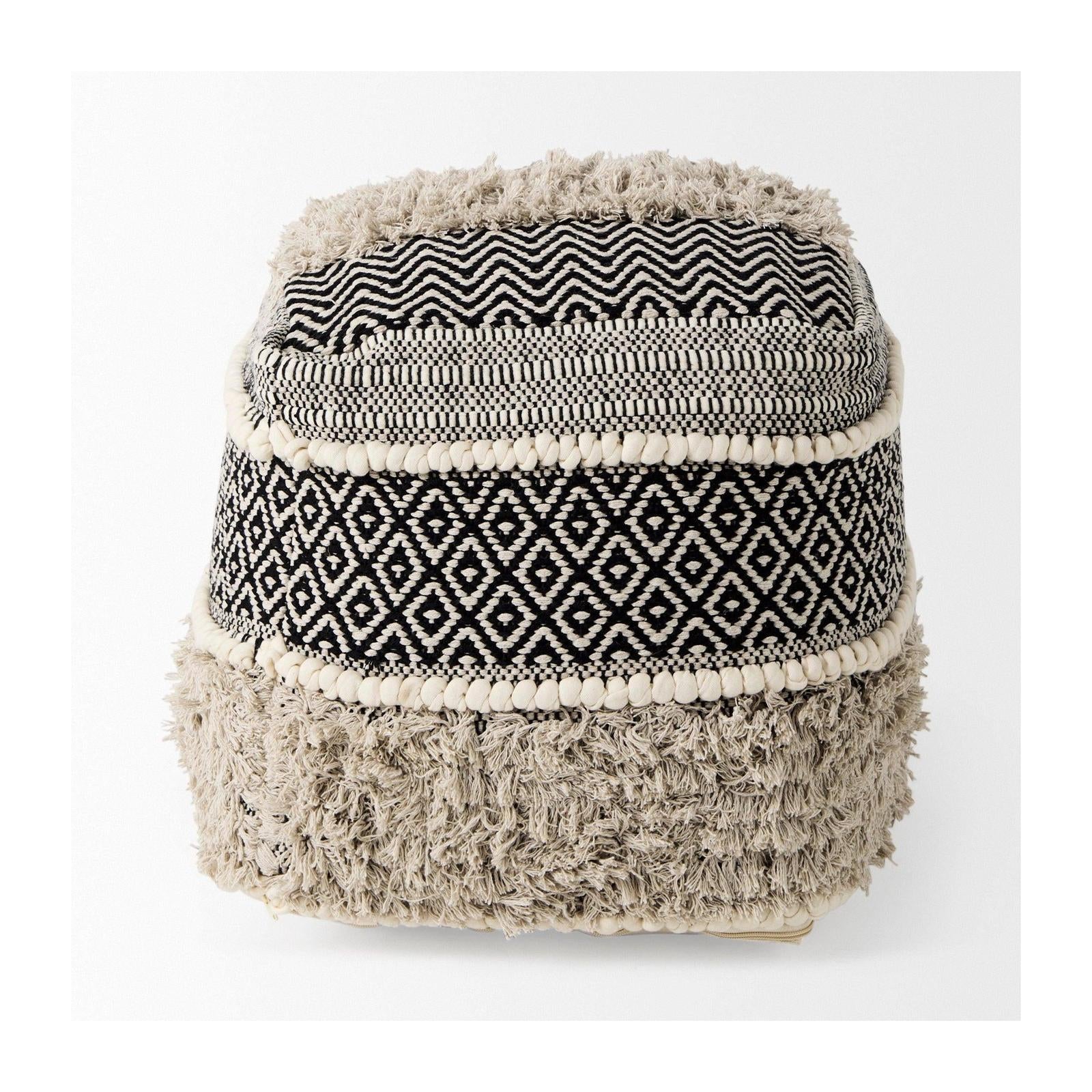 Mercana Darika Black/White/Gray Cotton Pouf Clearance