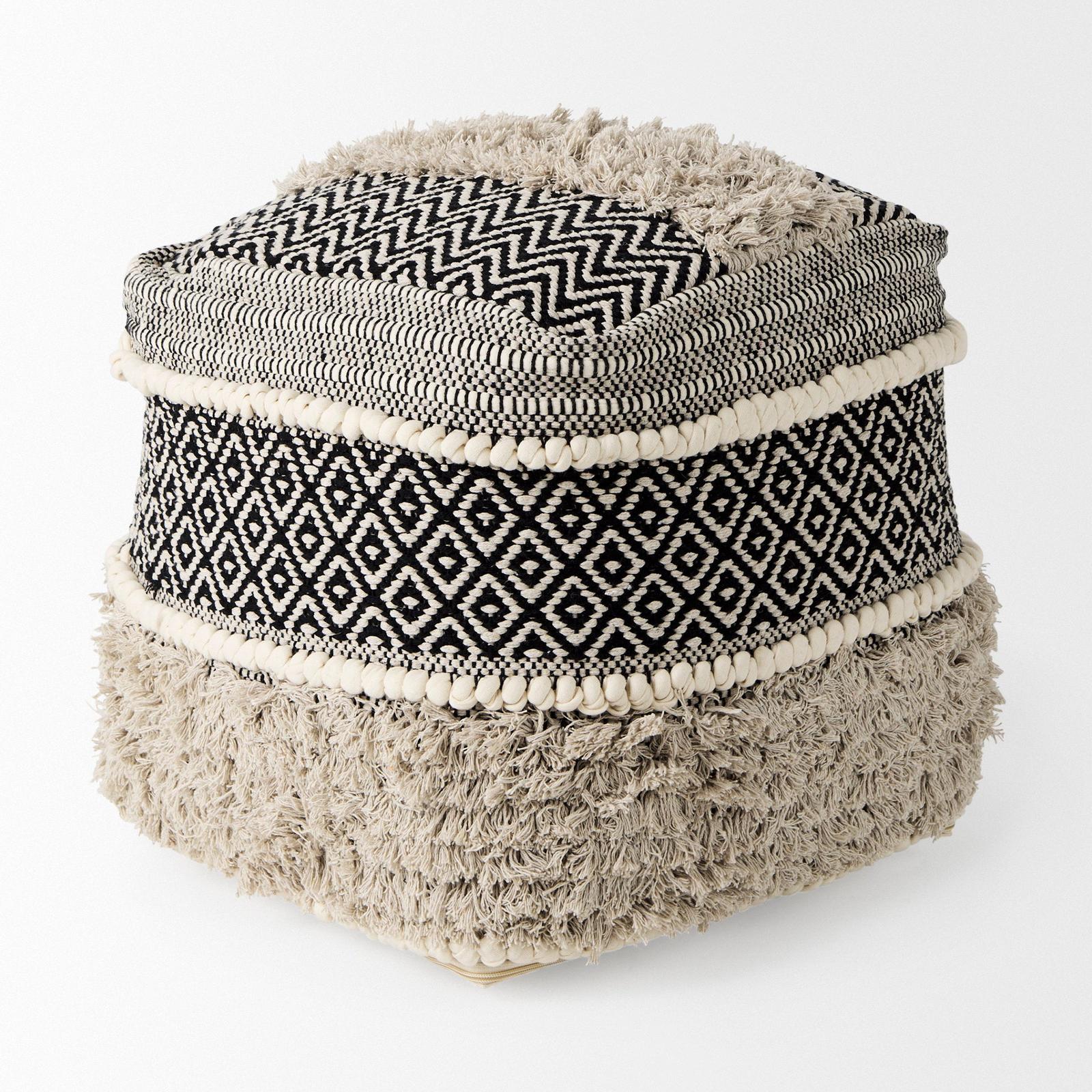 Mercana Darika Black/White/Gray Cotton Pouf Clearance