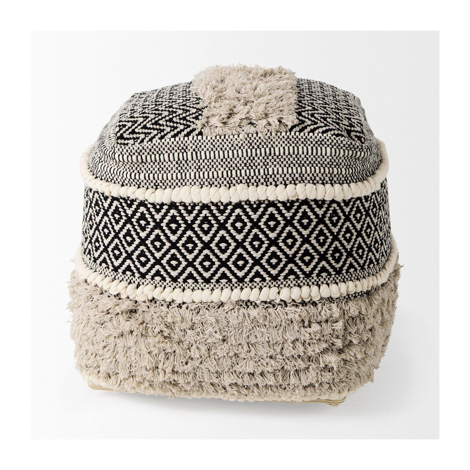 Mercana Darika Black/White/Gray Cotton Pouf Clearance