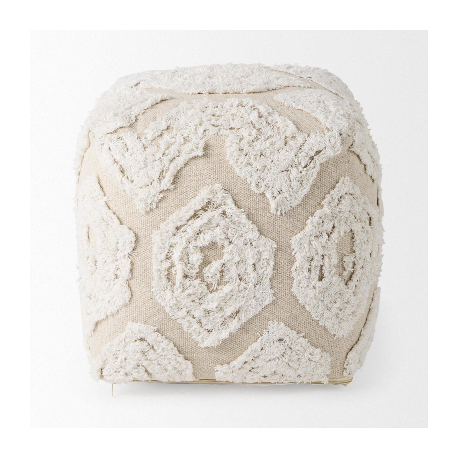 Mercana Ekanta Cream/Beige Patterned Cotton Pouf