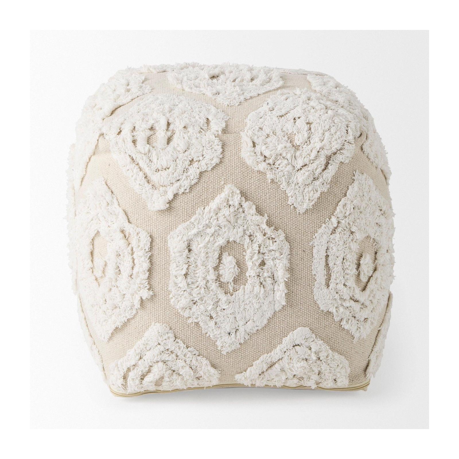Mercana Ekanta Cream/Beige Patterned Cotton Pouf