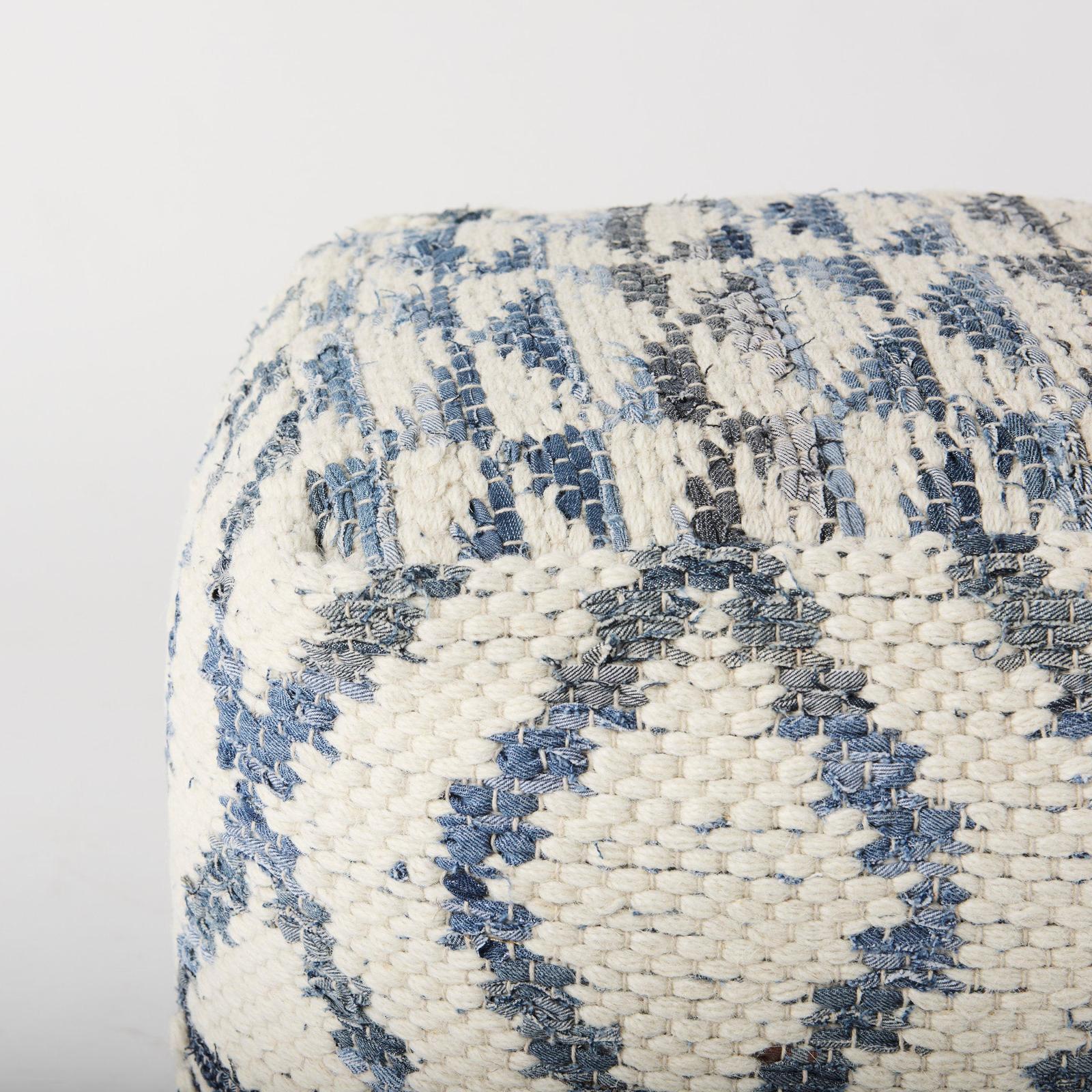 Mercana Eshana Cream Wool and Denim Patterned Pouf