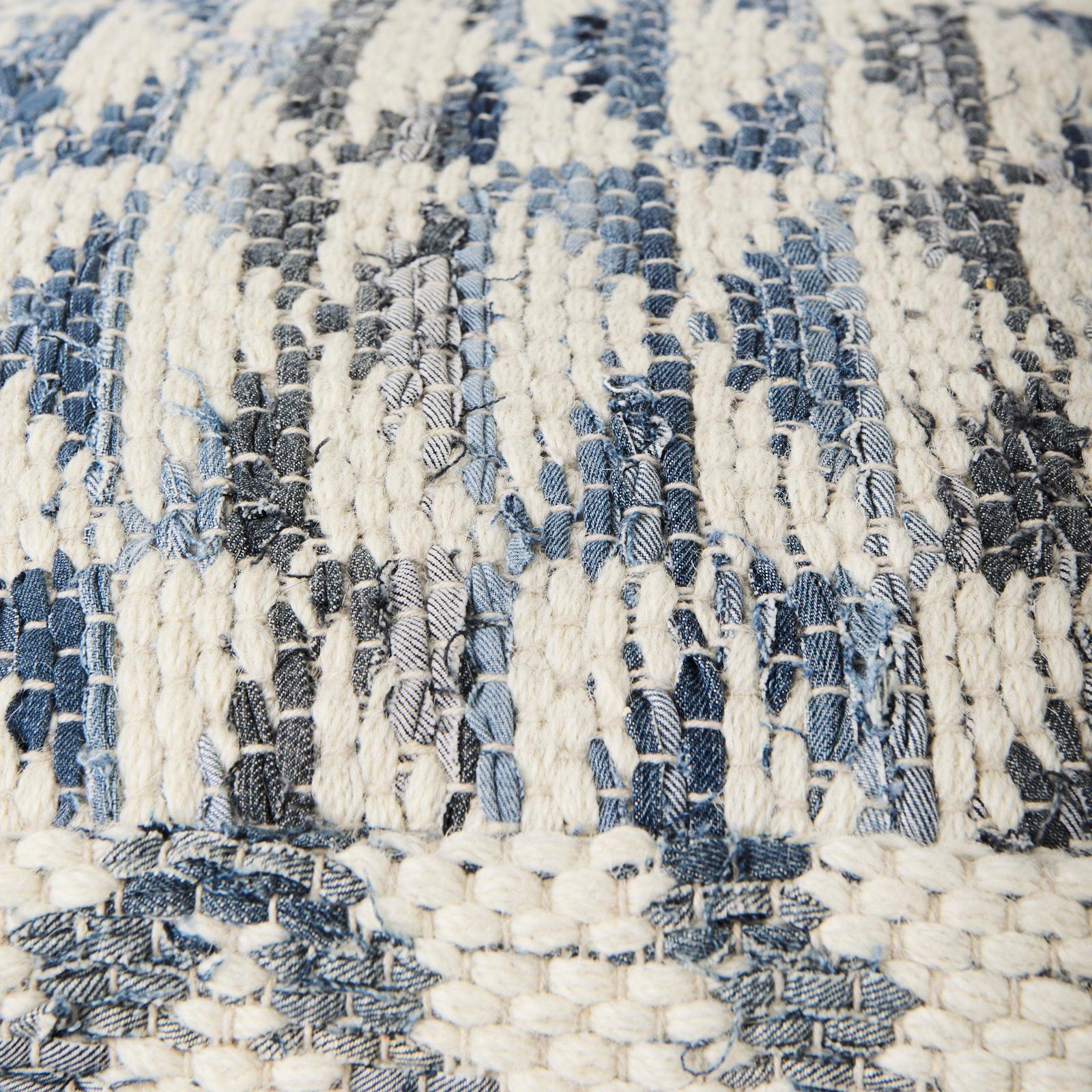 Mercana Eshana Cream Wool and Denim Patterned Pouf