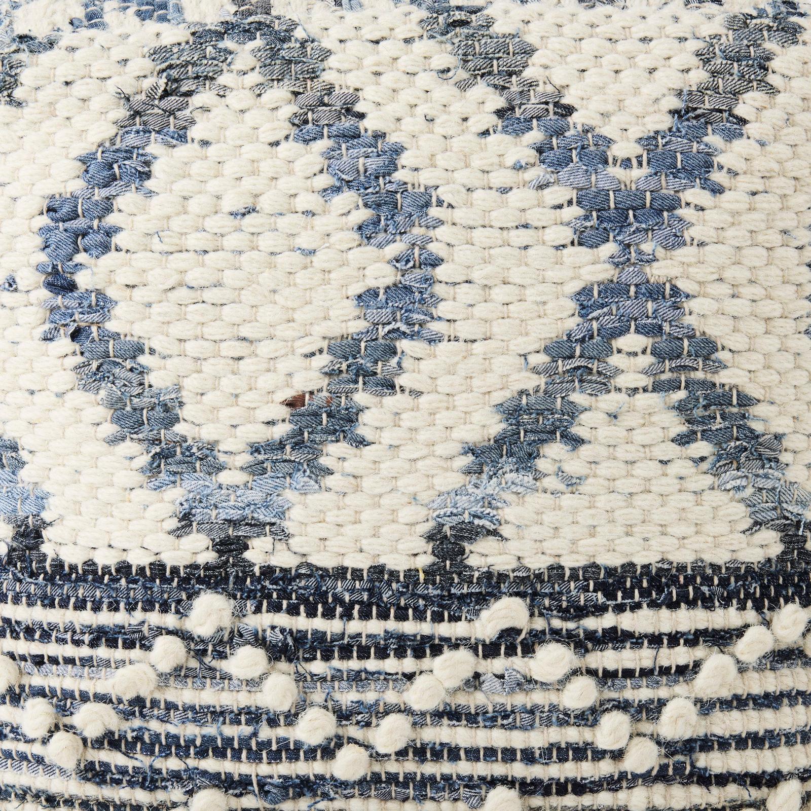 Mercana Eshana Cream Wool and Denim Patterned Pouf