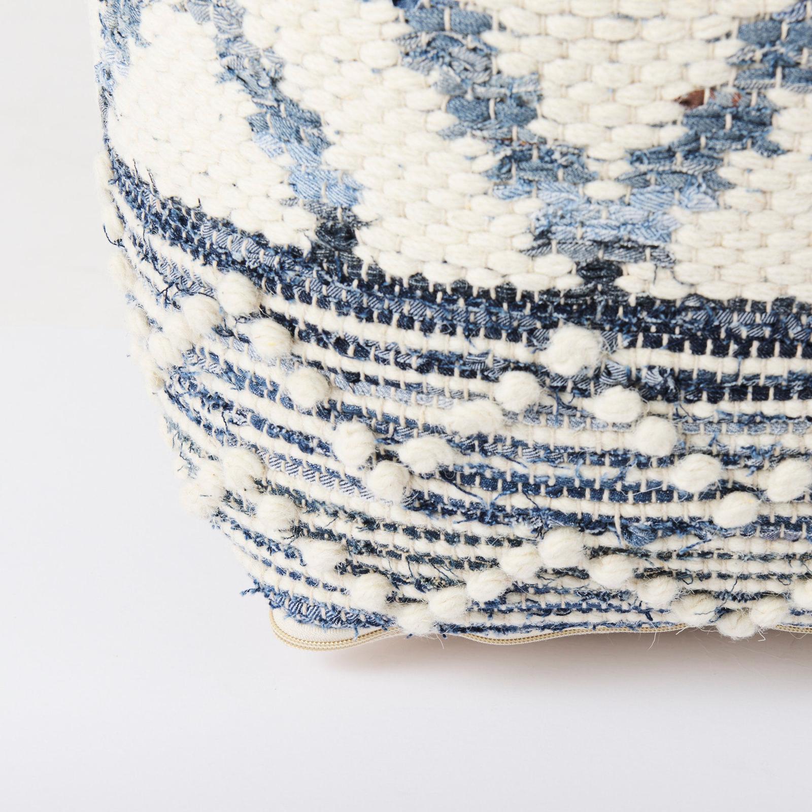Mercana Eshana Cream Wool and Denim Patterned Pouf