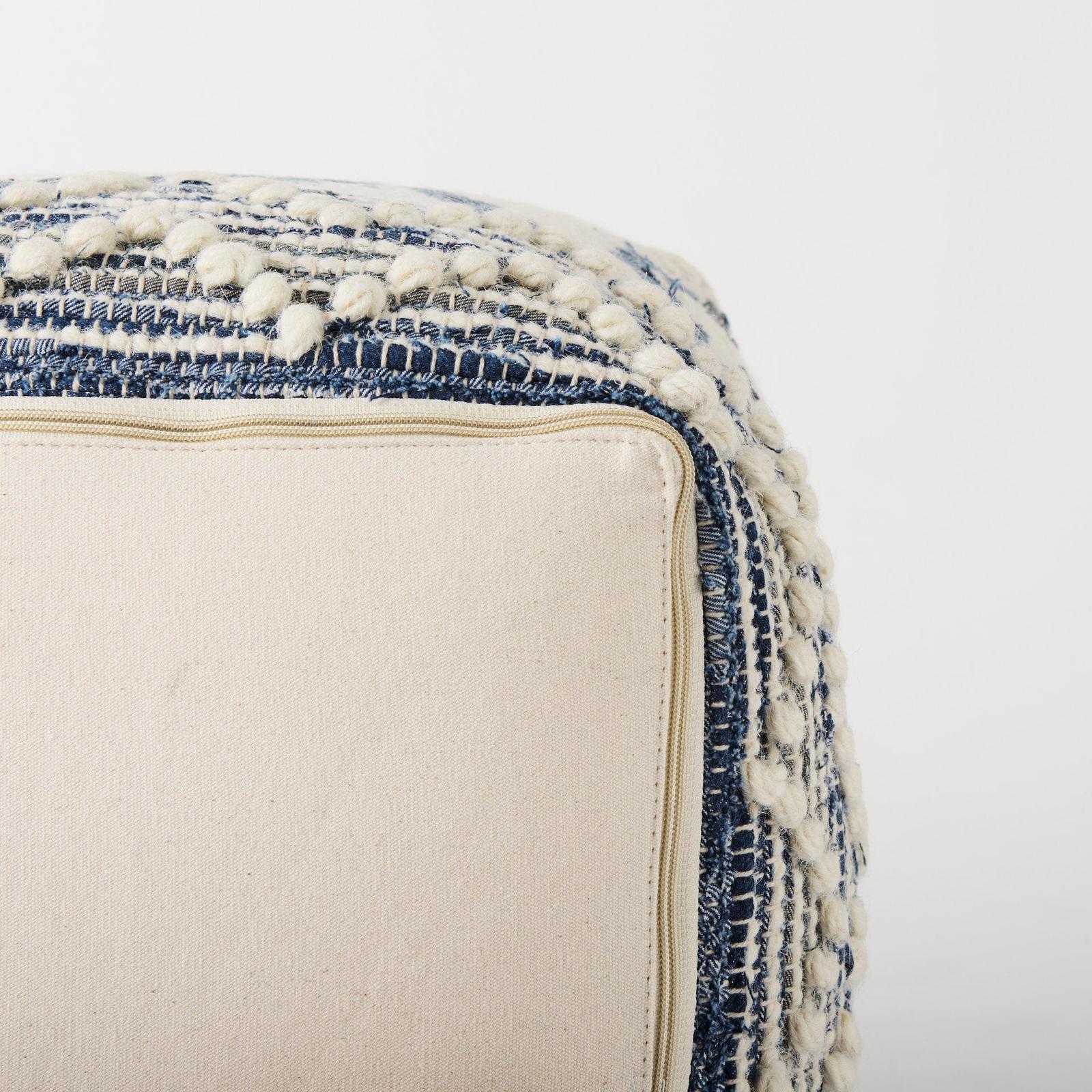 Mercana Eshana Cream Wool and Denim Patterned Pouf