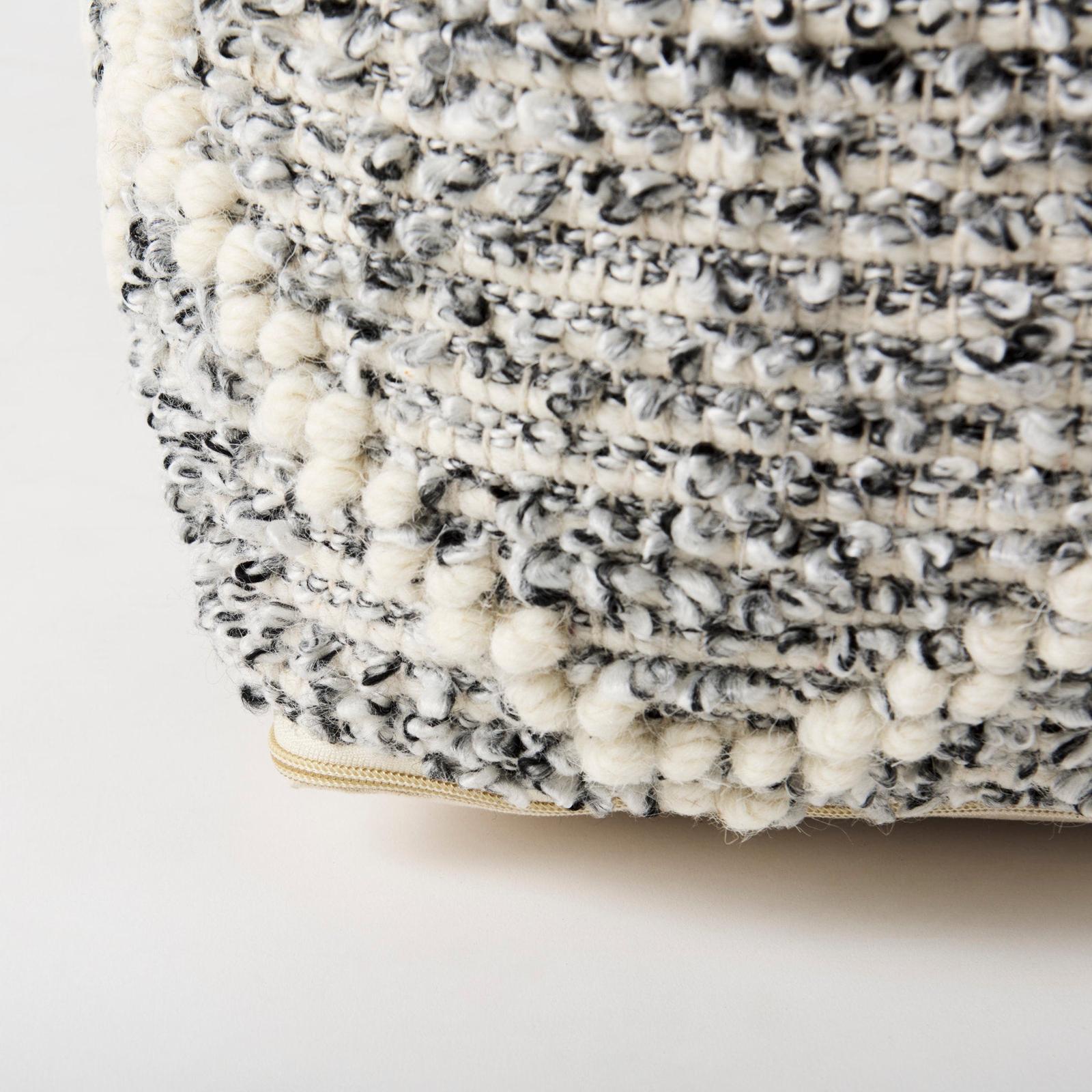 Mercana Ekiya Black/White Yarn and Wool Patterened Pouf