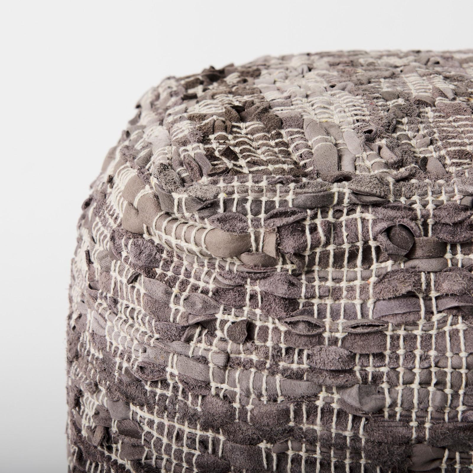 Mercana Falguni Gray Leather and Cotton Patterned Pouf Clearance