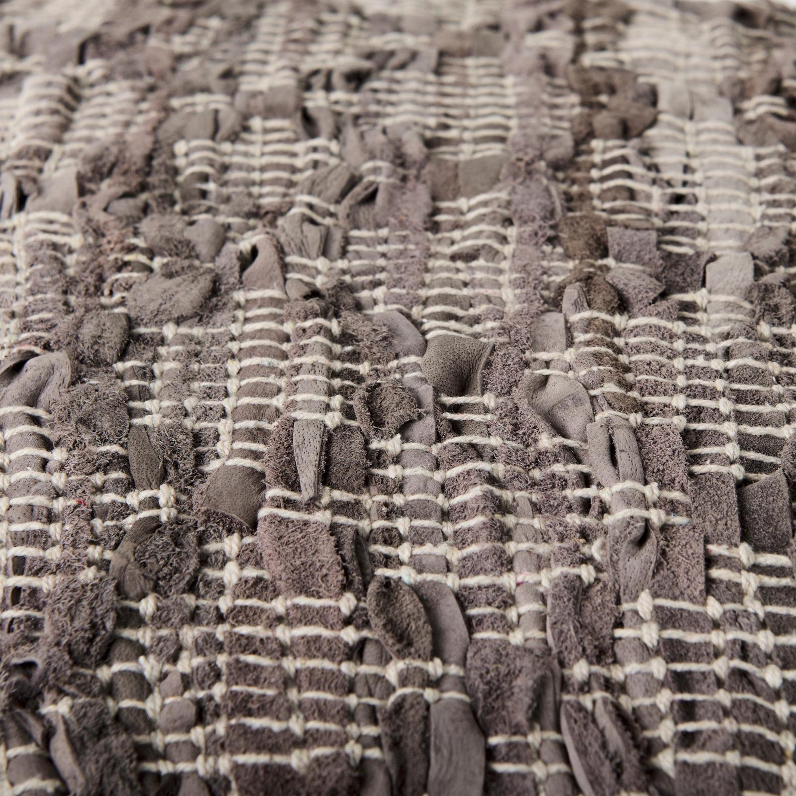 Mercana Falguni Gray Leather and Cotton Patterned Pouf Clearance
